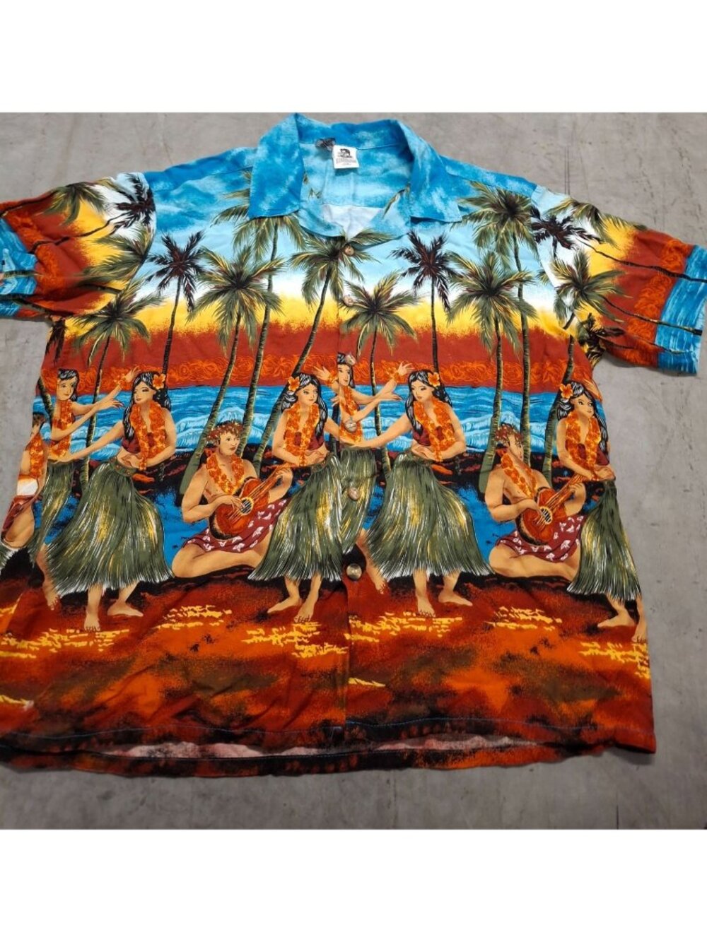 Vintage Kennington Hawaiian Shirt With Hula Girls & Palm Trees Scene Size XXL